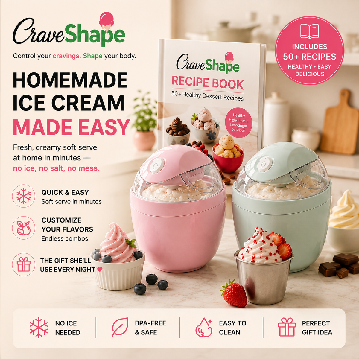 CraveShape Ice Cream Maker – Healthy Desserts in 20 Minutes